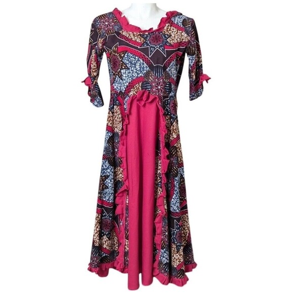 70s‎ Boho Patchwork Print Maxi Dress Medium Handmade Hippie Cottage Festival - Picture 2 of 6